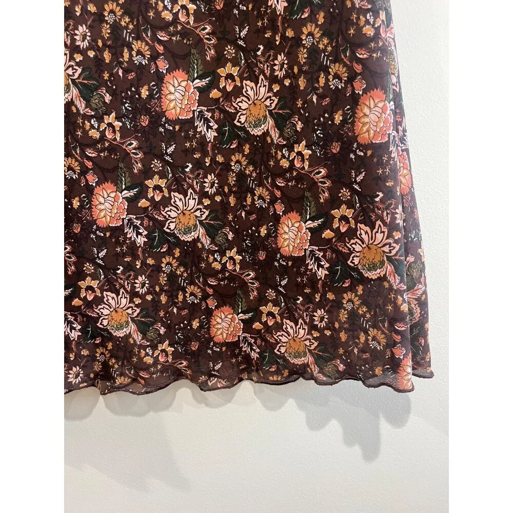 VTG Kathie Lee A-Line Skirt Womens 6 Brown Floral Sheer Lined Fairy Core 90s